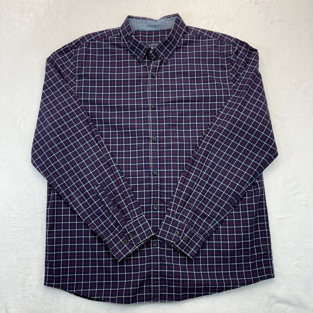 GH Bass & Co Mens Large Blue Red Plaid Button Down Shirt Long Sleeve Cotton L